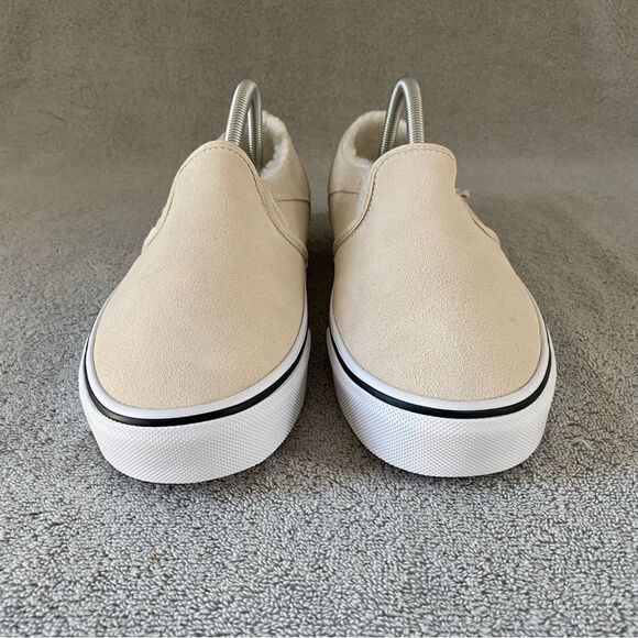 Vans Womens 10 Asher Suede Sherpa Classic Slip On Shoes VN0A5JLJBRC Birch Ivory - Picture 3 of 8